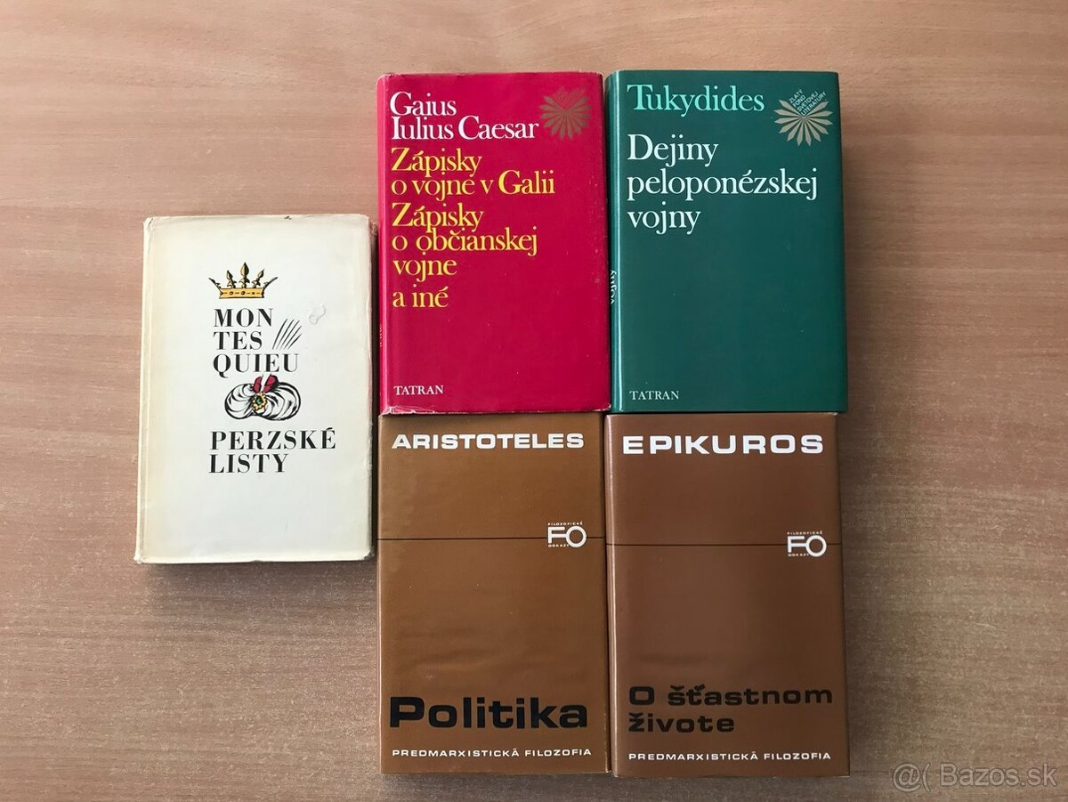 Caesar, Montesquieu, Epikuros,Antická knihovna