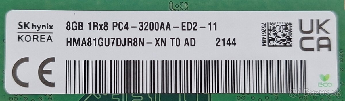 Hynix 8GB 1Rx8 PC4-3200-ED2-11 HMA81GU7DJR8N-XN Server RAM