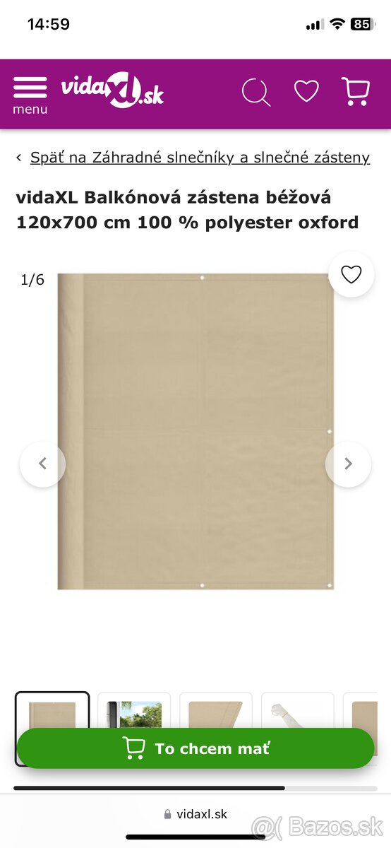 vidaXL Balkónová zástena béžová 120x700 cm 100 % polyester