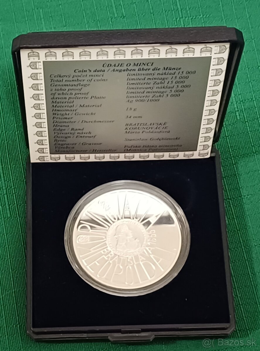 Strieborná pamätná minca 200Sk,2005,Korunovácia Leopold I. p