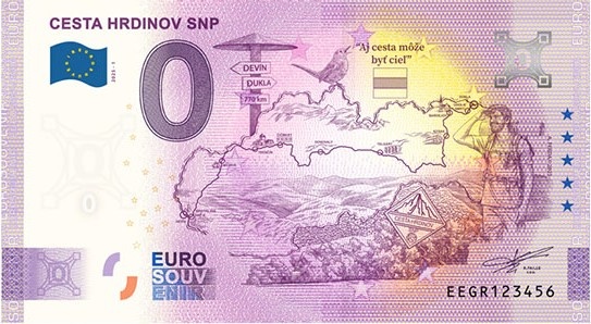 0 euro suvenirova zberatelska bankovka Cesta hrdinov SNP
