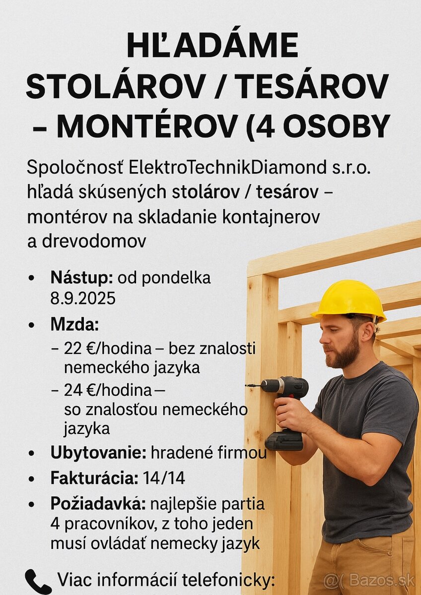 Hľadáme stolárov / tesárov – montérov
