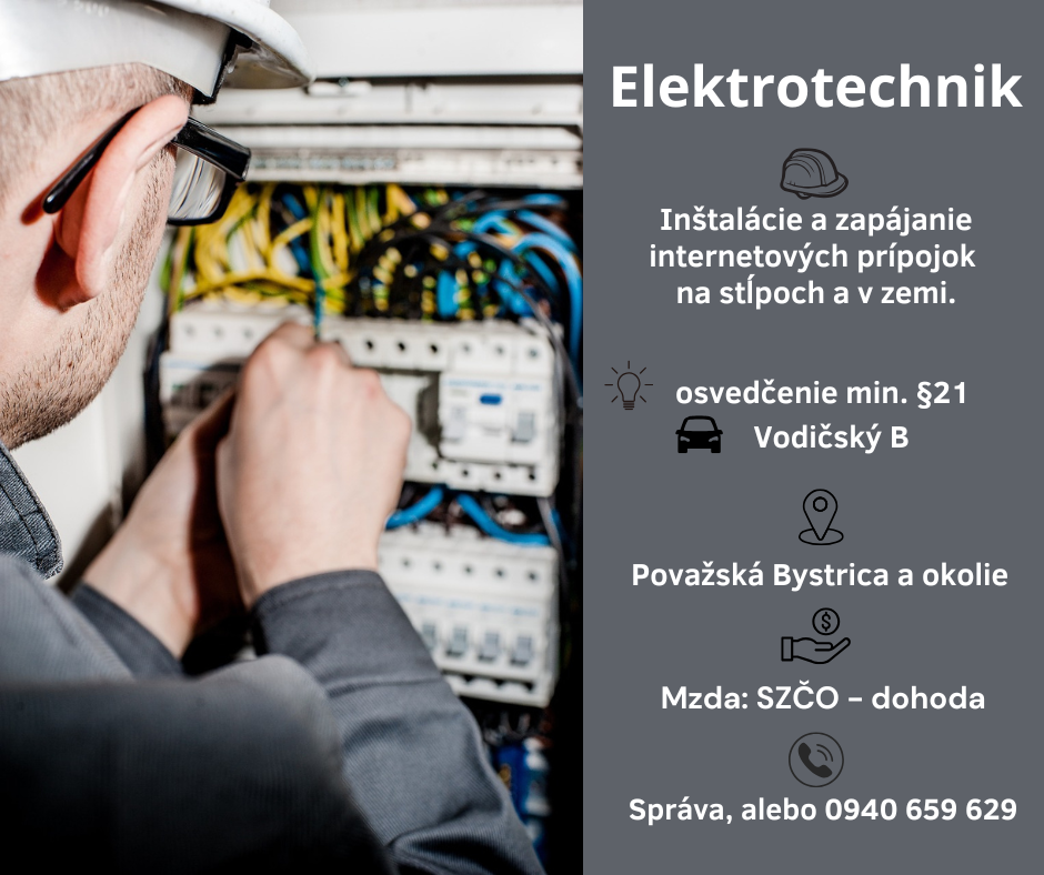 Hľadáme ELEKTROTECHNIKA na zapájanie internetu
