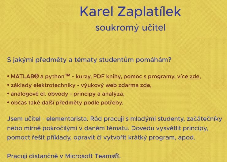 Soukromý učitel: programování, elektrotechnika, aj.