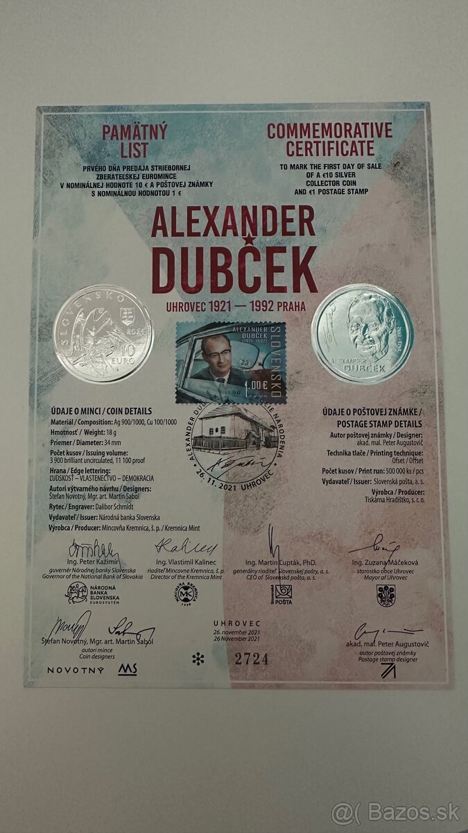 Pamätný list Alexandra Dubčeka