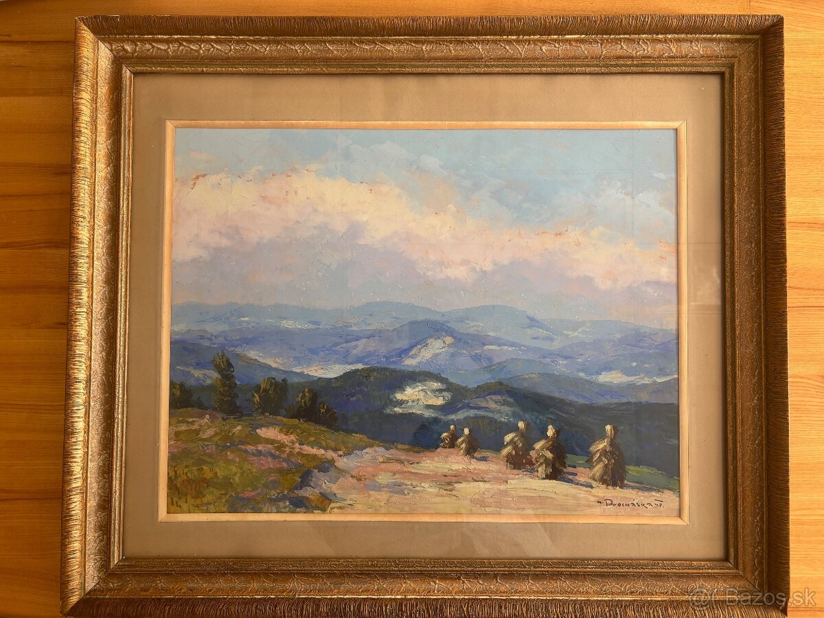 Obraz Miroslav Procházka, Beskydy po žních 1947, olej na des