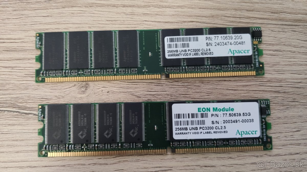Predám RAM 2x256MB (512MB) DDR1 Apacer PC3200 CL 2,5