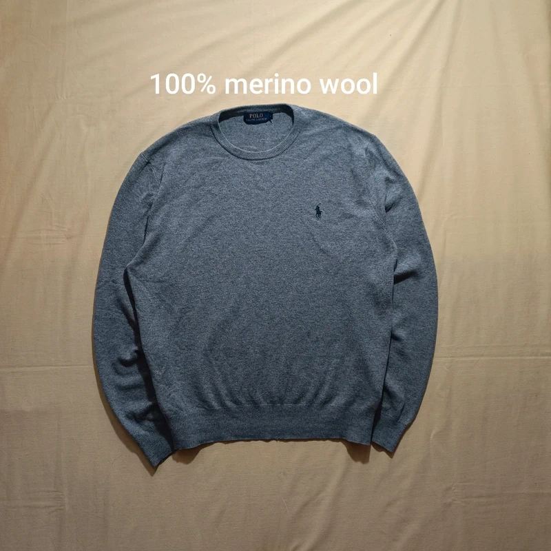 Polo Ralph Lauren 100% merino wool sivý vlnený sveter XL