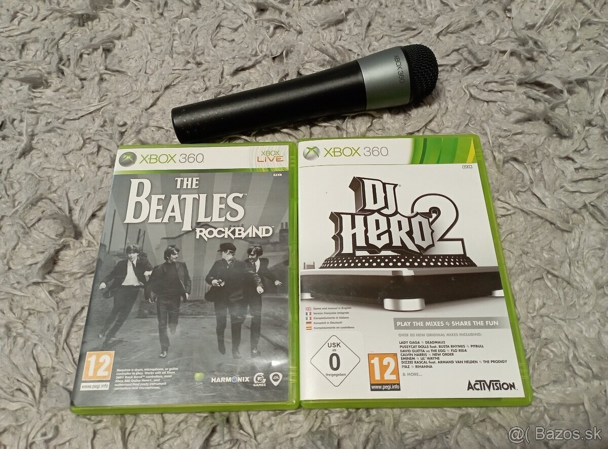 Karaoke mikrofón + 2 hry na XBOX 360