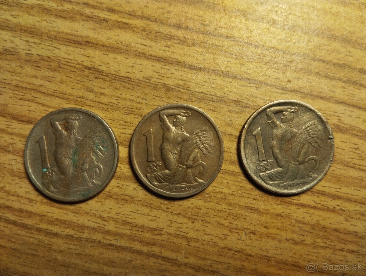 staré mince jedno koruny 1946