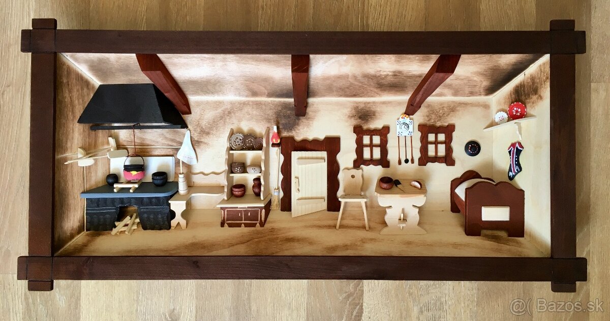 Drevený obraz slovenská izba, kuchyňa NOVÉ