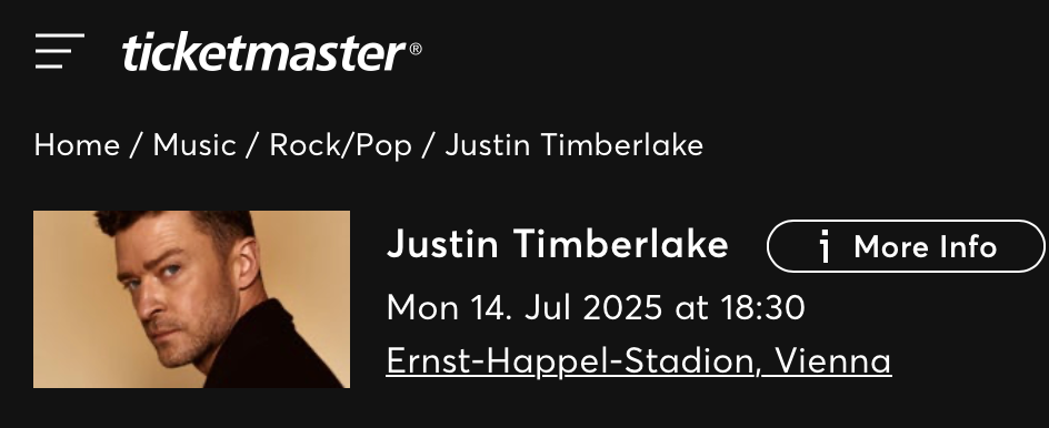 Justin Timberlake, koncert Viedeň, 14.júl 2025