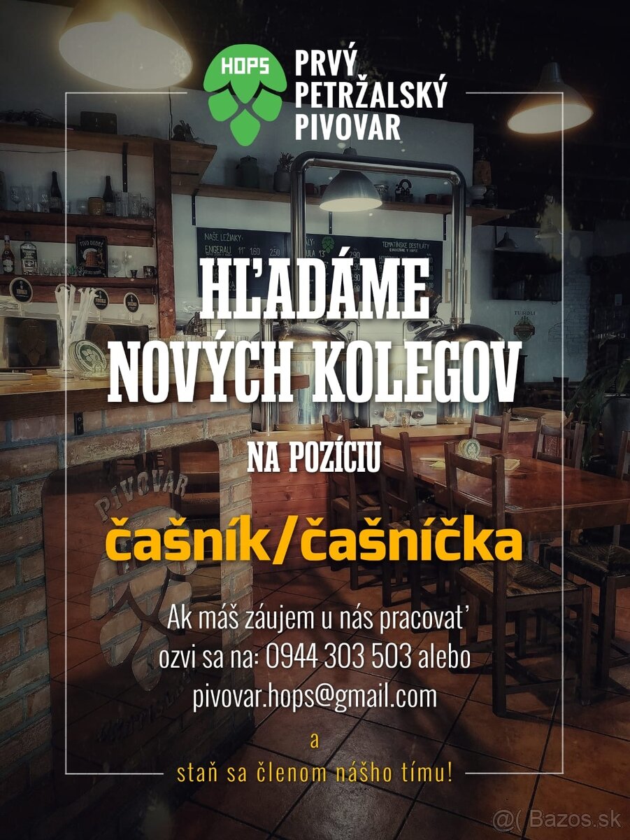Čašník/čašníčka/práca za výčapom