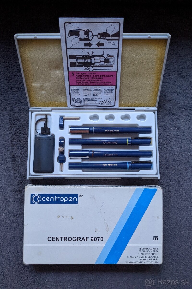 Technické pero centrograf 9070 - sada 4 ks + príslušenstvo