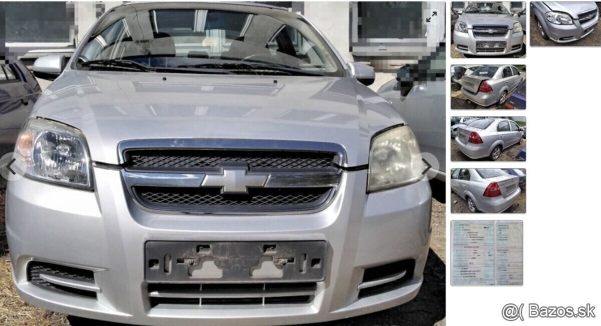 Chevrolet Aveo 1.4 2009 predám KAPOTA, NÁRAZNÍK, SVETLO, MOT