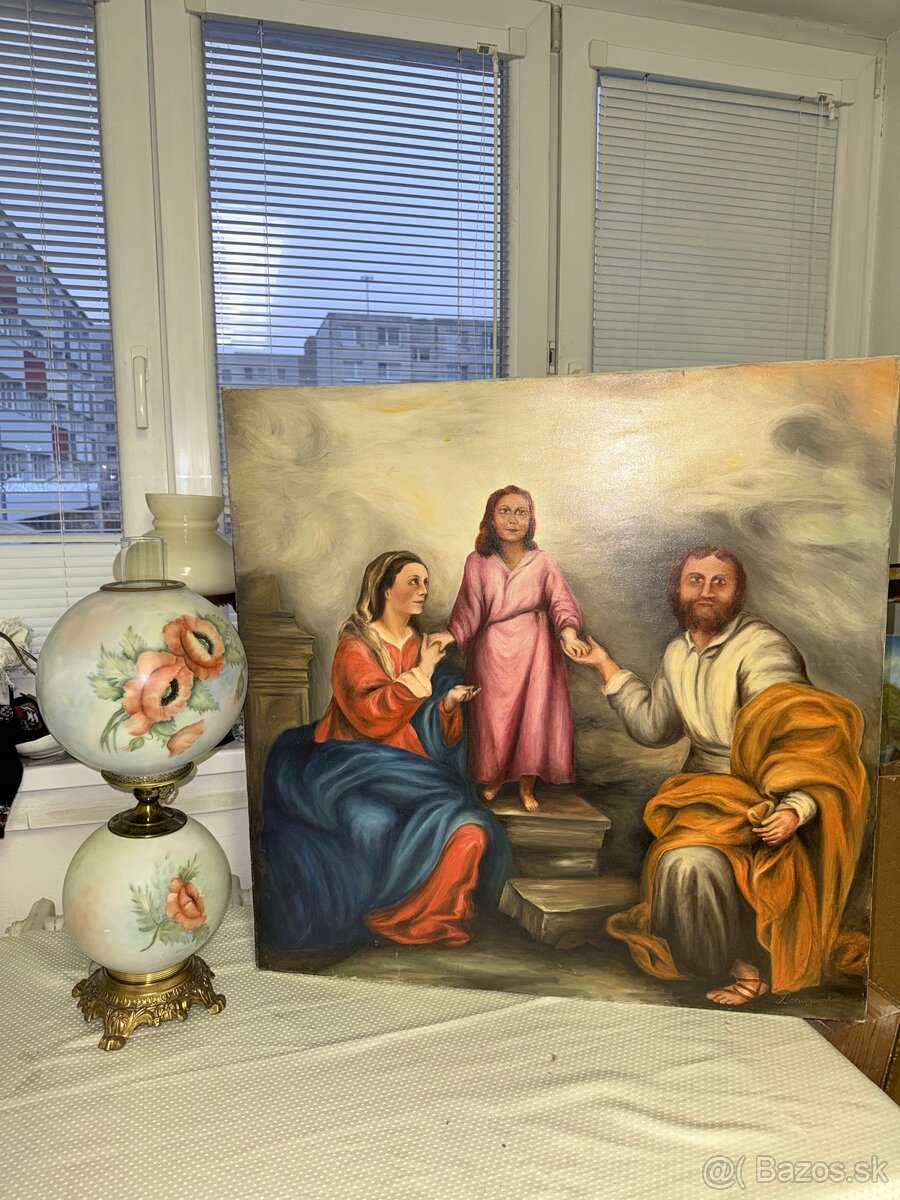 Malovany , signovany obraz na platne, Svata rodina