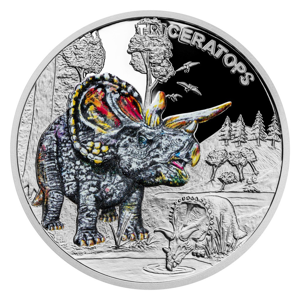 Predám 1 Oz striebornú mincu Triceratops (proof)