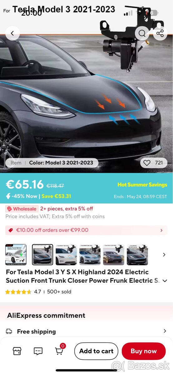 Tesla 3 doťahovač predného kufru