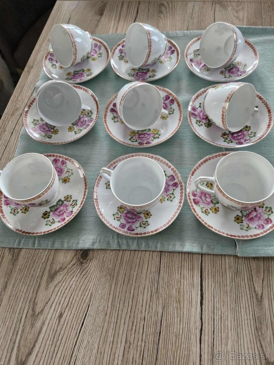 Porcelánová čajová/kávová súprava – 9 šálok s tanierikmi