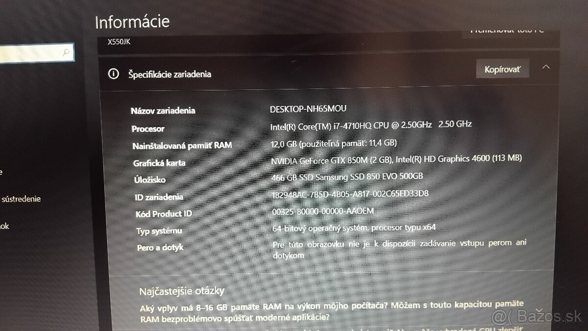 ASUS X550JK - i7-4710HQ, 4x2.5 GHz/12GB RAM, 500GB SSD DISK