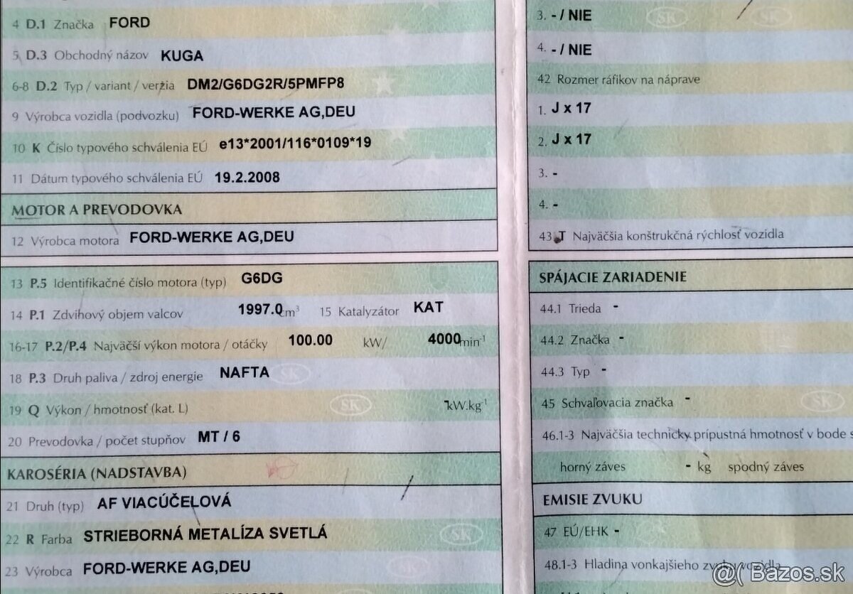 predám MOTOR G6DG FORD KUGA 2.0 TDCI 2008 VODIČOVÉ SVETLO, V