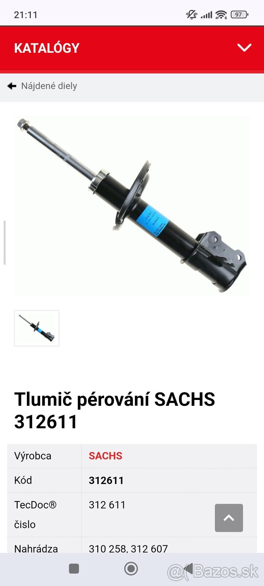Predné tlmiče Sachs Vectra C