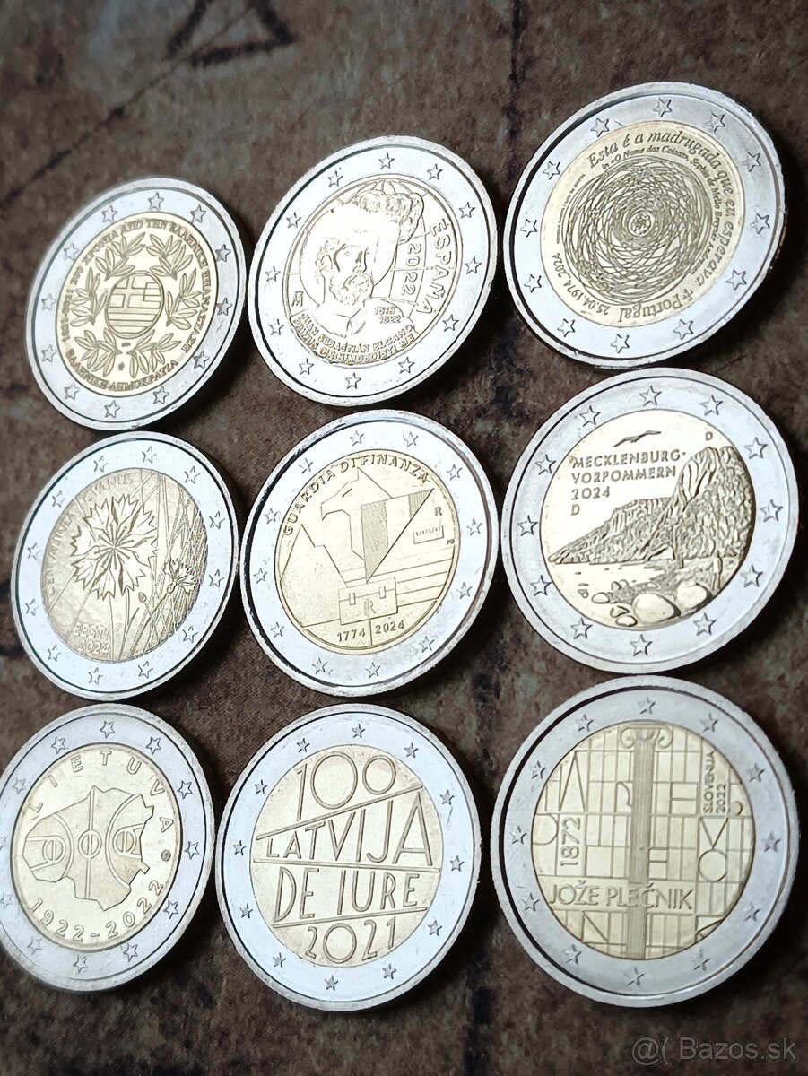 2€ pamätné mince, UNC, euro,9 ks