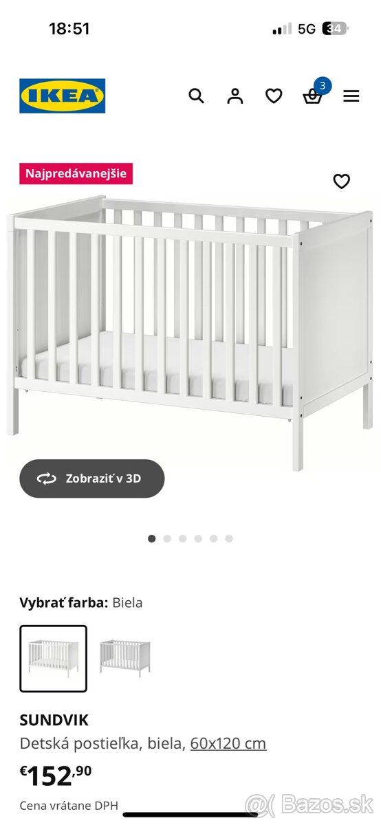 Detská postielka IKEA s matracom