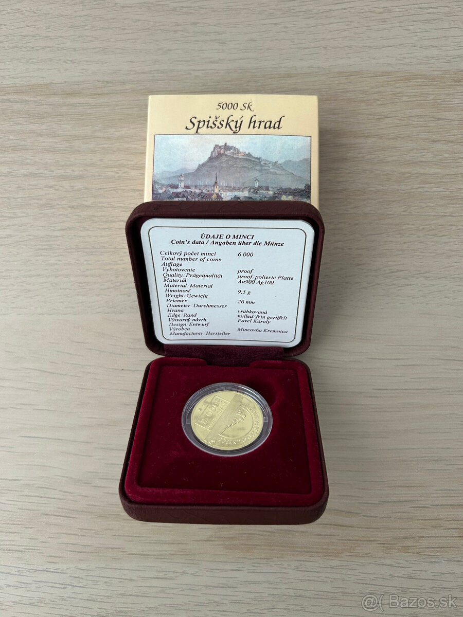 Zberateľská zlatá minca Spišský hrad (5 000 SK, 1998)