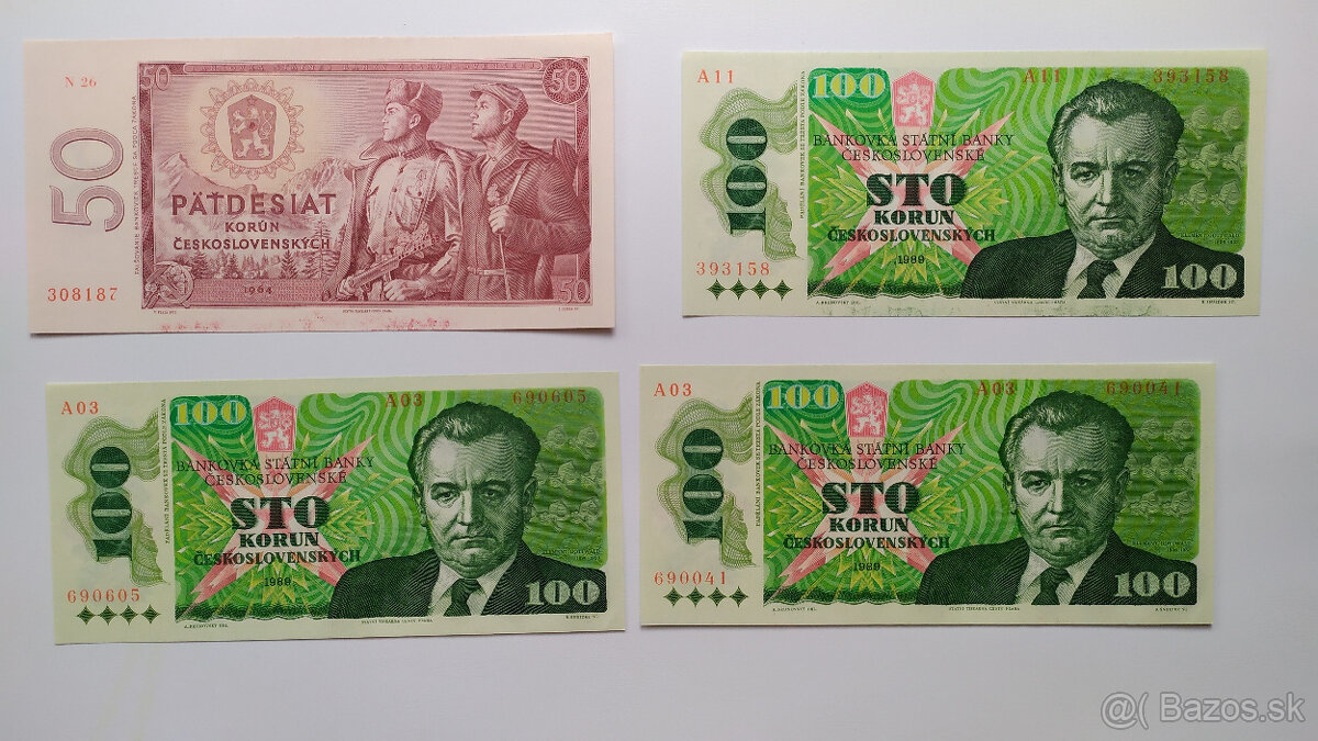 50 Kčs 1964 a 100 Kčs 1989