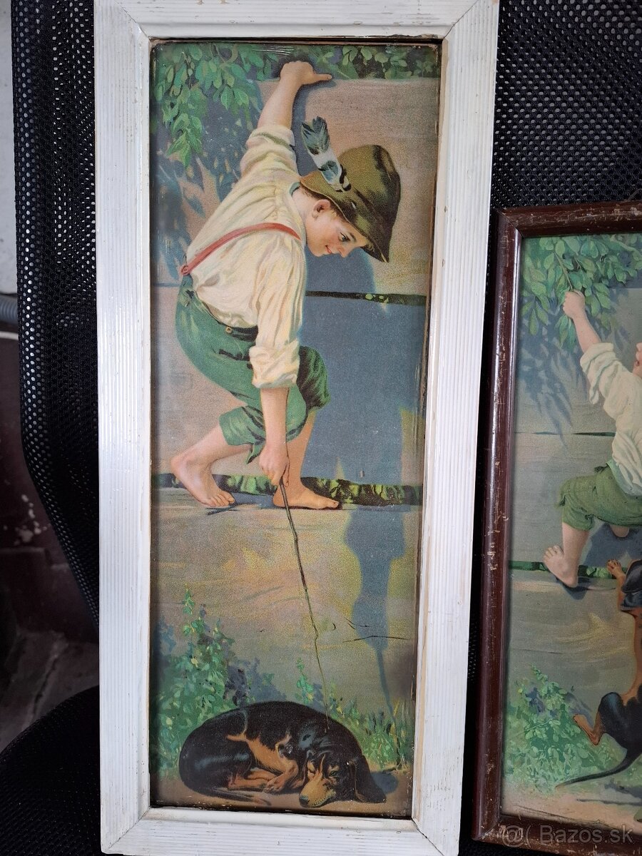 Predám dva staré obrázky chlapca so psom