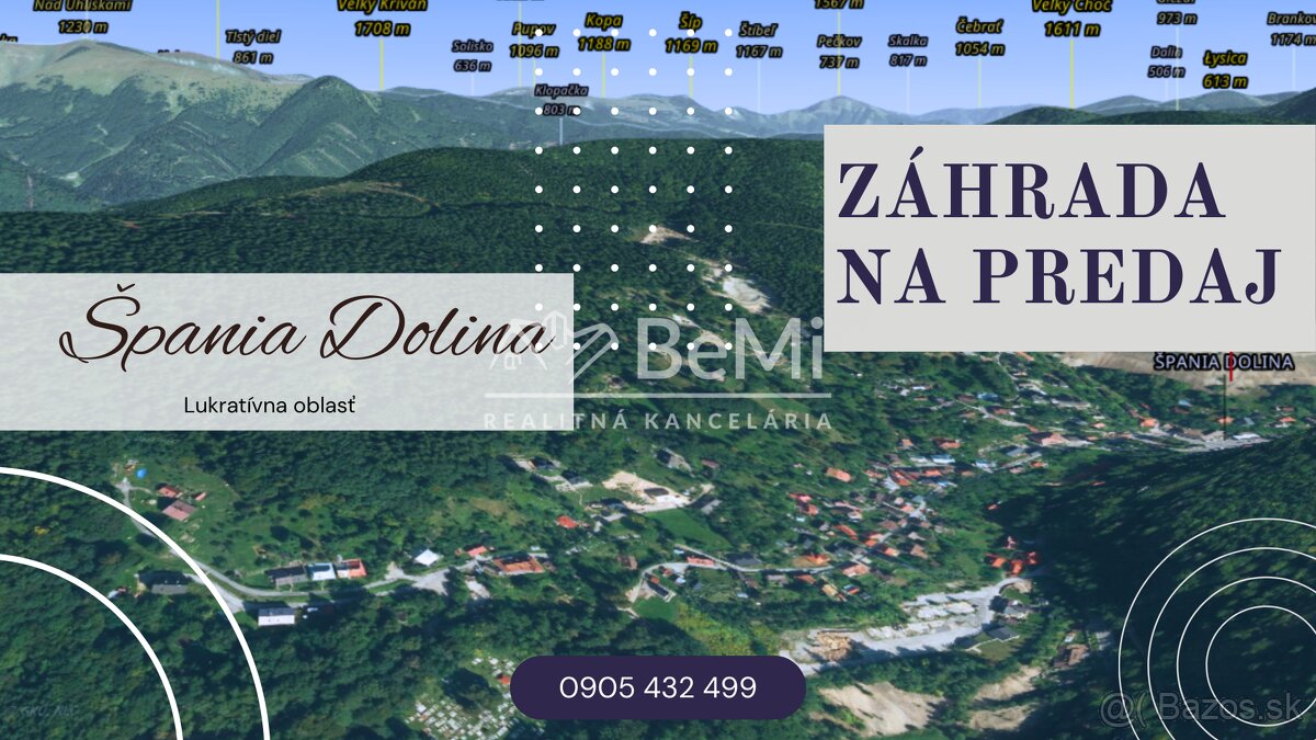 Záhrada s chatkou, 2202 m2, Špania Dolina