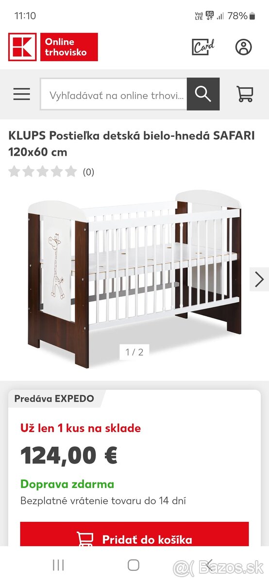 Predam detsku postielku safari zirafa