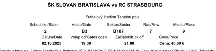 Predám vstupenku na Slovan