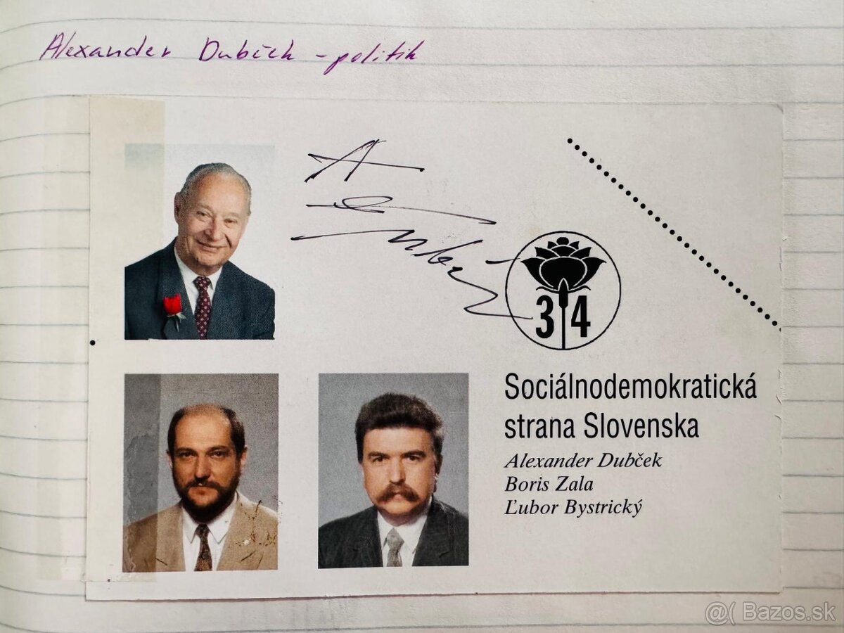 Originálny autogram Alexandra Dubčeka