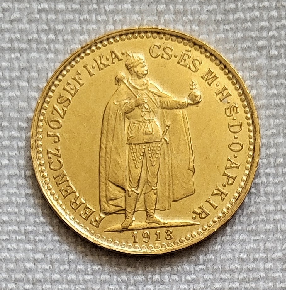 PREDANÁ Zlatá uhorská 10 koruna FJI, 1913 kb, TOP stav