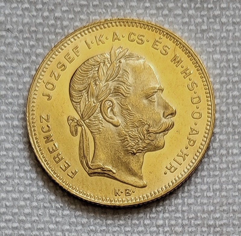 Zlatý uhorský 8 zlatník FJI 1878 kb, TOP stav