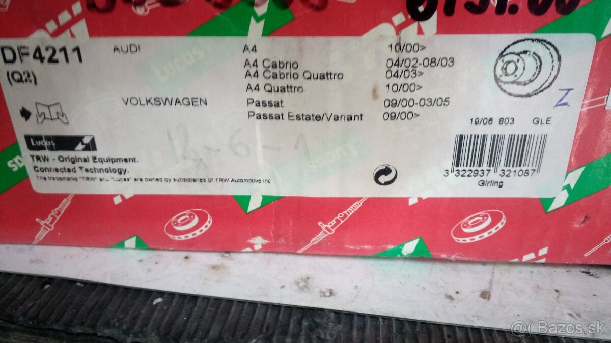Zadné brzdové kotúče Audi A4 b6
