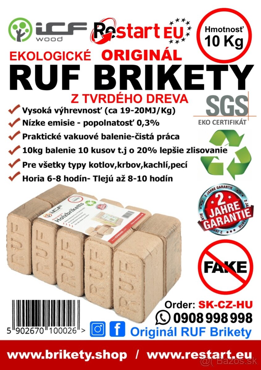 Originál RUF Brikety Tvrdé Palivové Drevo