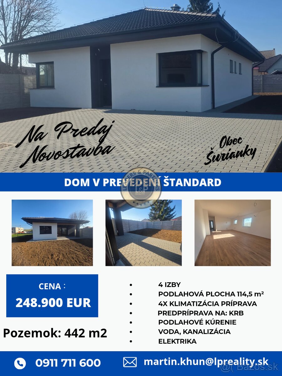 Novostavba 4izb. Bungalov obec Šurianky