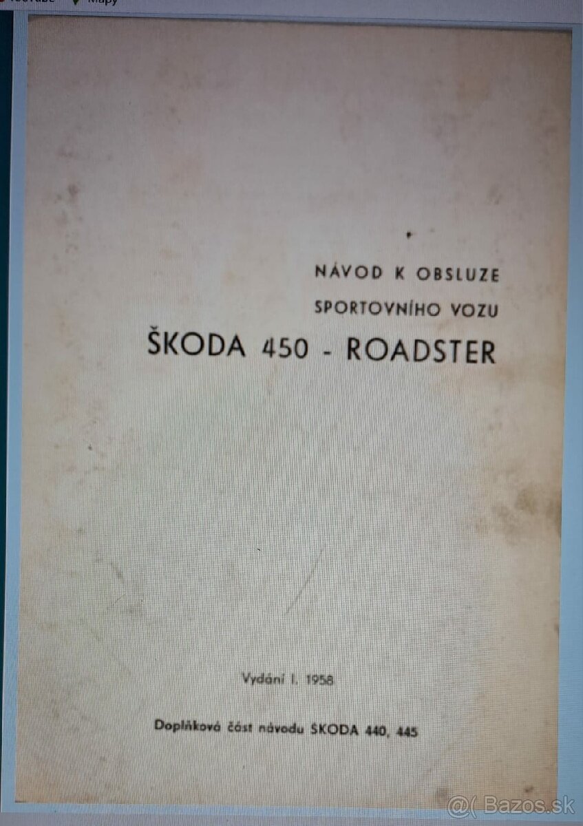 Kupim navod k obsluhe sportovniho vozu SKODA 450 ROADSTER