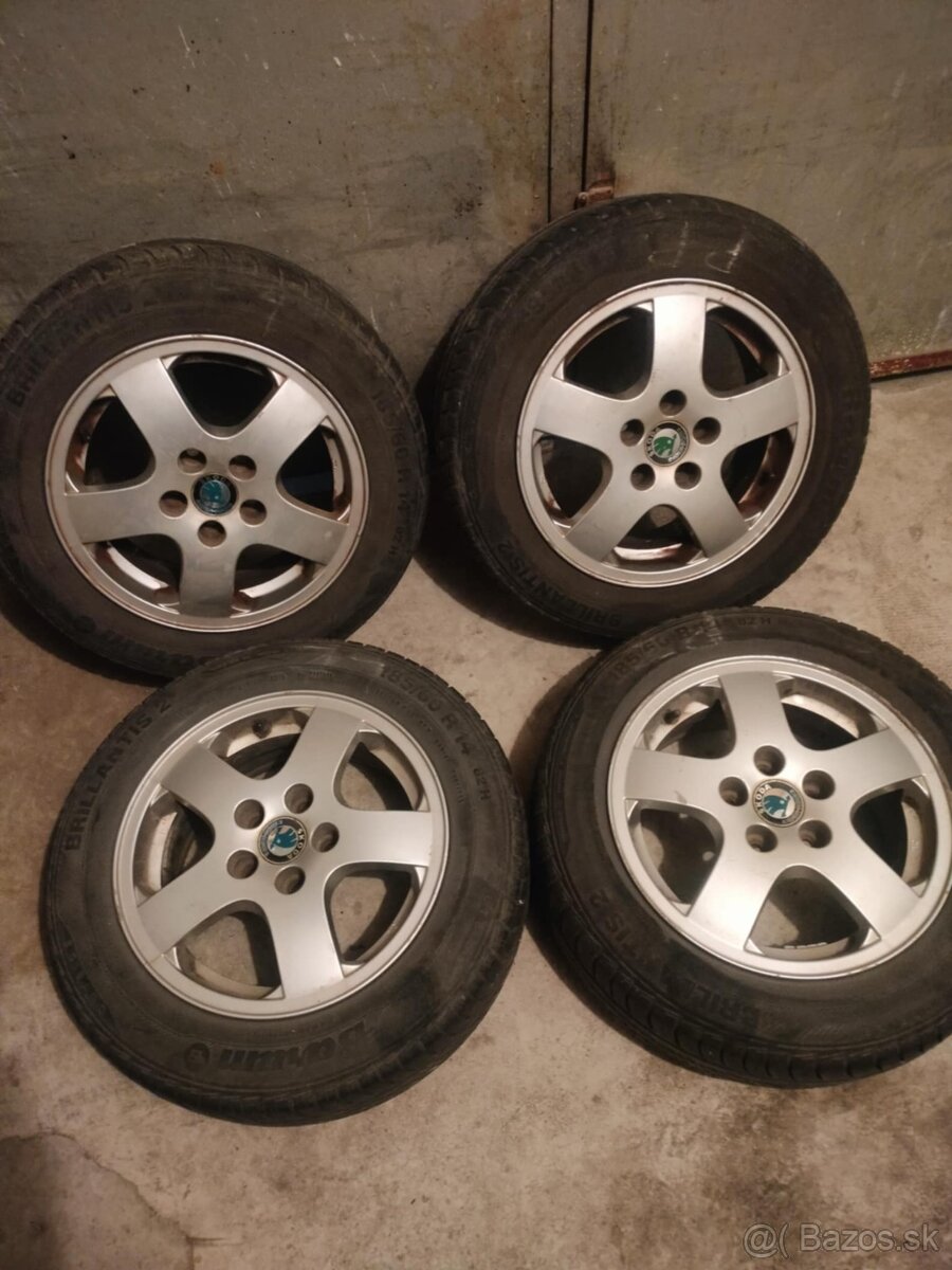 4ks alu disky orig. Škoda 5x100 R14 pneu 5mm 185/60 r14