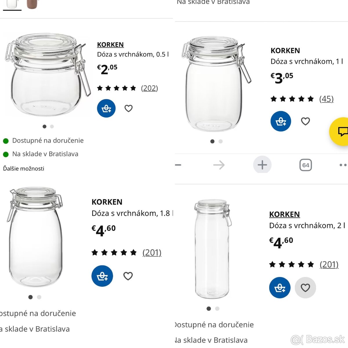 Sklené dózy a fľaše Ikea KORKEN 50% zľava