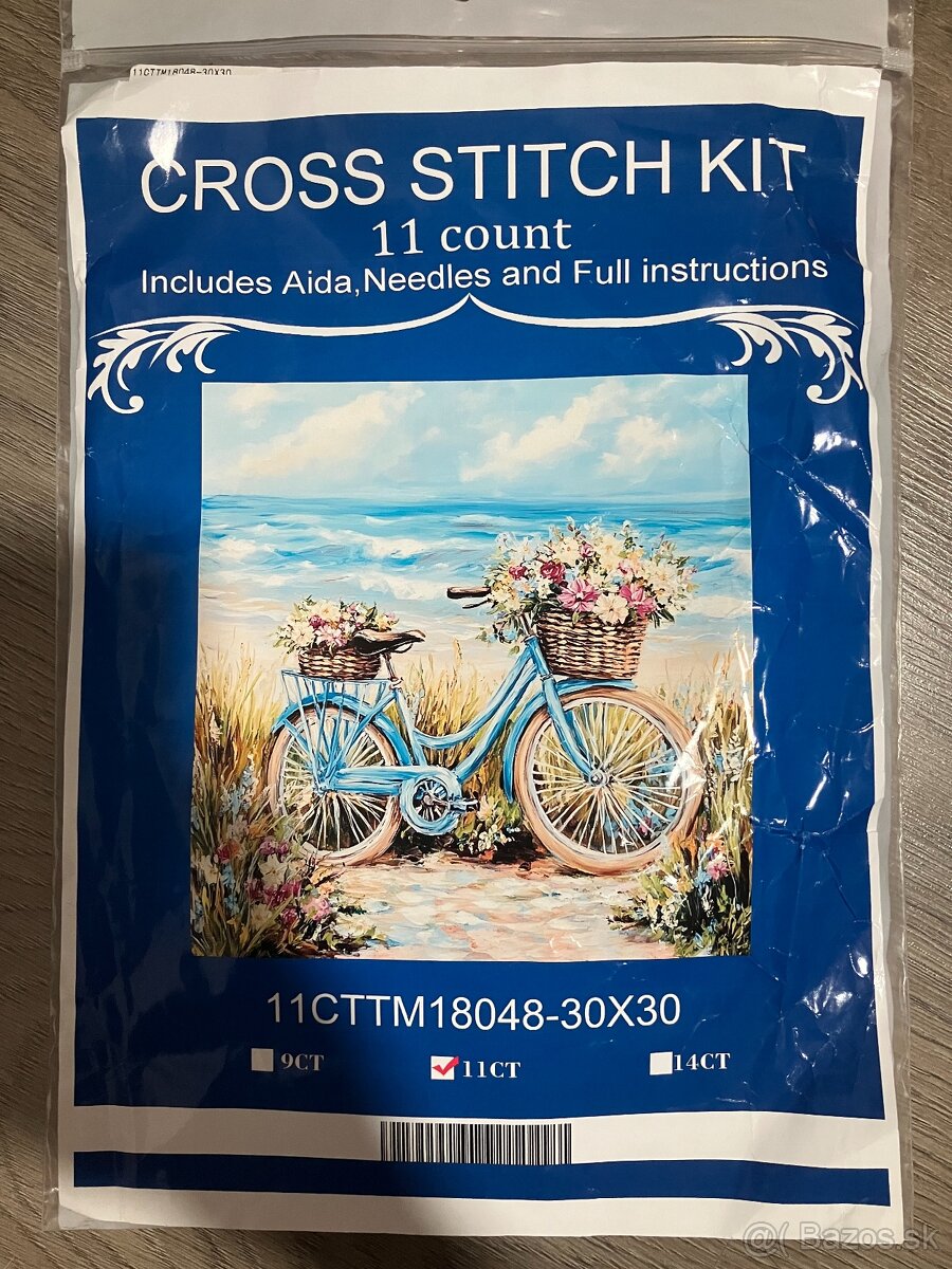 Sada na krizikove vysivanie - Modry bicykel a more