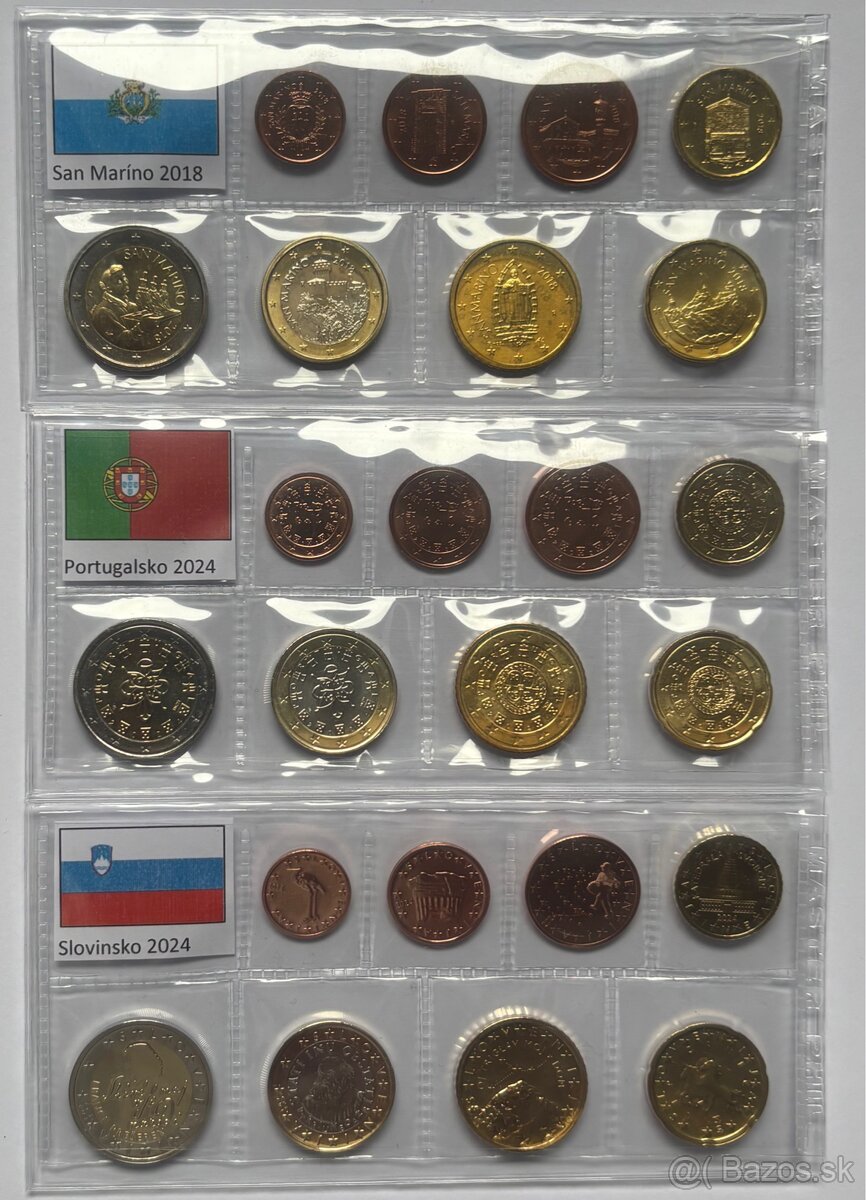 Sady euro minci 1 cent - 2 euro v UNC kvalite