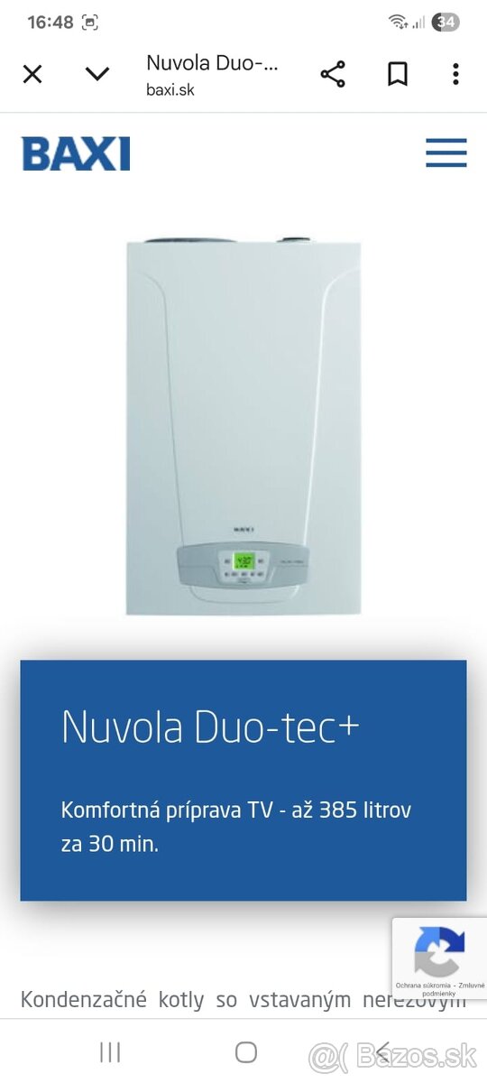 Nový kotol Baxi Nuvola Duo-tec+16 GA + radiator Korado