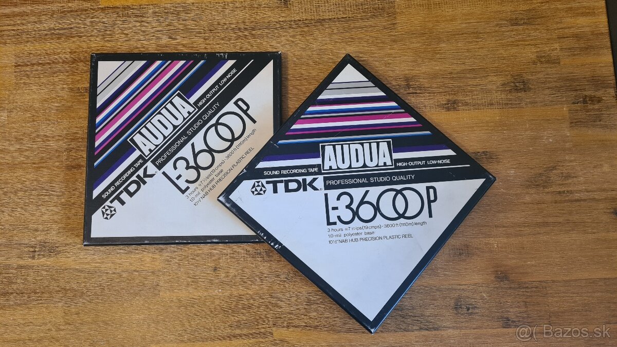 Dvě TDK L-3600P mgf pásky 1100m, 26cm Revox plast. cívka