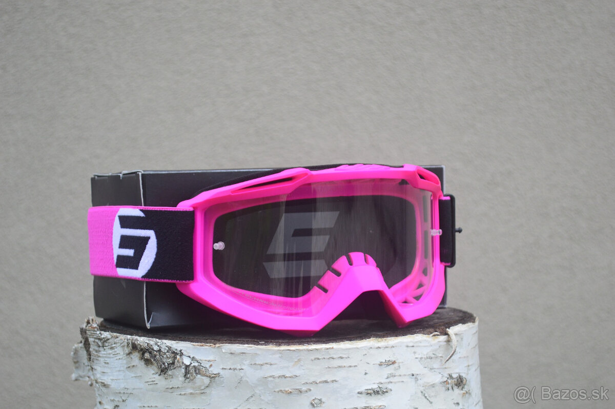 Okuliare atv enduro mx fluo čierno ružové číre sklo shot