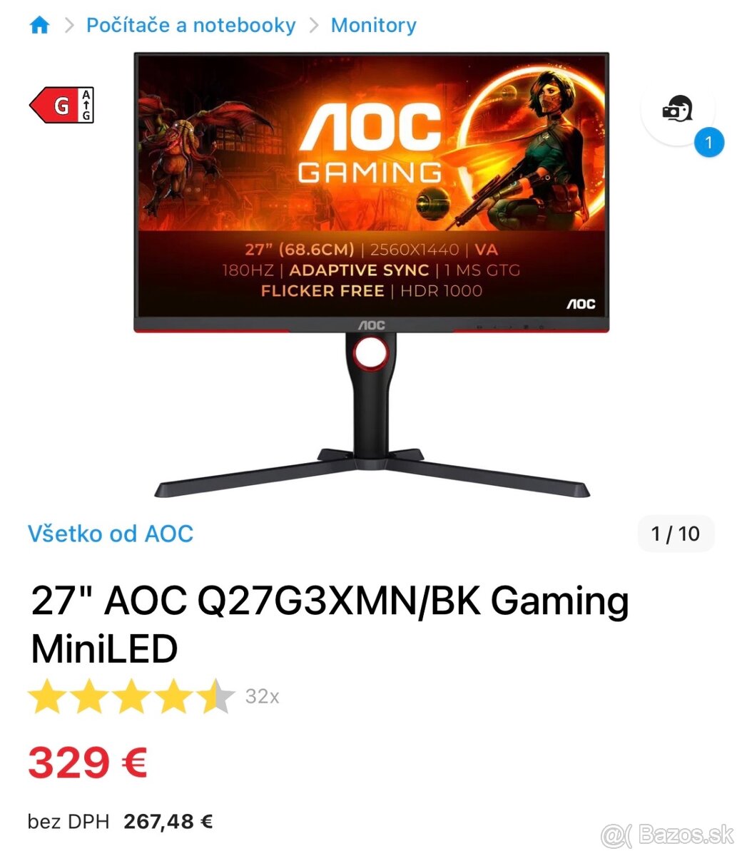 AOC miniled 27” q27g3xmn/bk