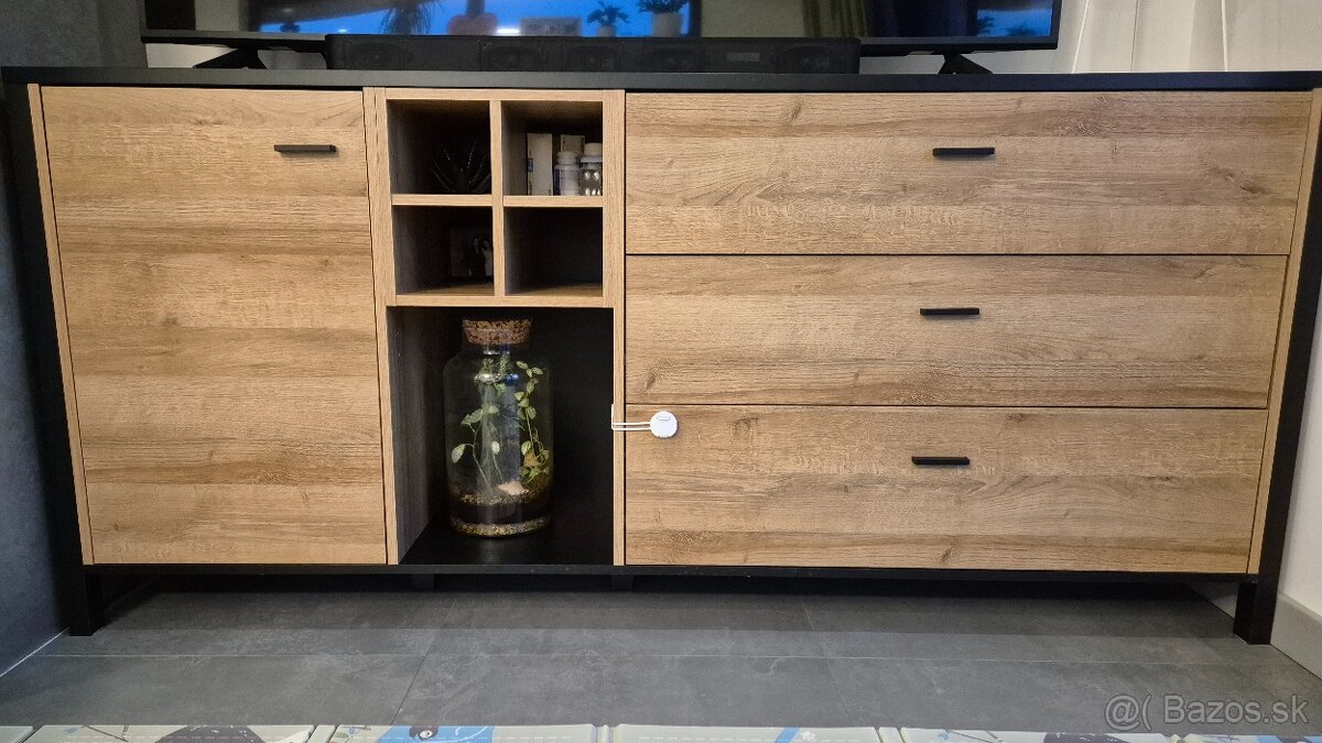 Komoda HIGH ROCK 4 - čierna/dub riviéra